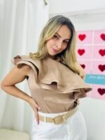 Blusa nude asimétrica con arandela y cremallera lateral - Imagen 3