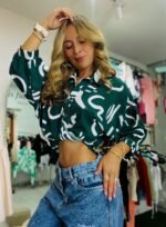 verde esmeralda en seda Milán con estampado blanco – elegante y ajustable