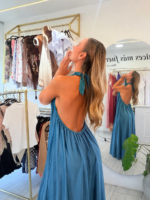 Vestido, cuello halter tela chambray graduable en escote de la fresca y con caída - Imagen 2