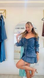 Vestido en tela Jean Stretch, cremallera posterior largo ajustable talla s m