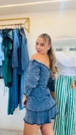 Vestido en tela Jean Stretch, cremallera posterior largo ajustable talla s m - Imagen 2