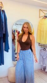 Pantalón de cuadros, tallas SM con bolsillos elástico en cintura