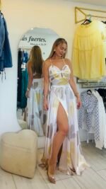 Vestido largo estampado con abertura - Imagen 3
