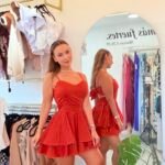 Vestido rojo, ajustable en espalda, talla única