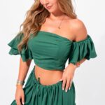 Set verde esmeralda falda y blusa talla s m l