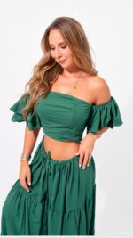 Set verde esmeralda falda y blusa talla s m l