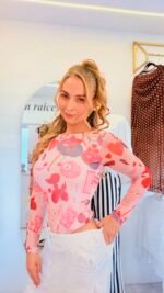 Body maya tex única talla estampado de cerezas y osos